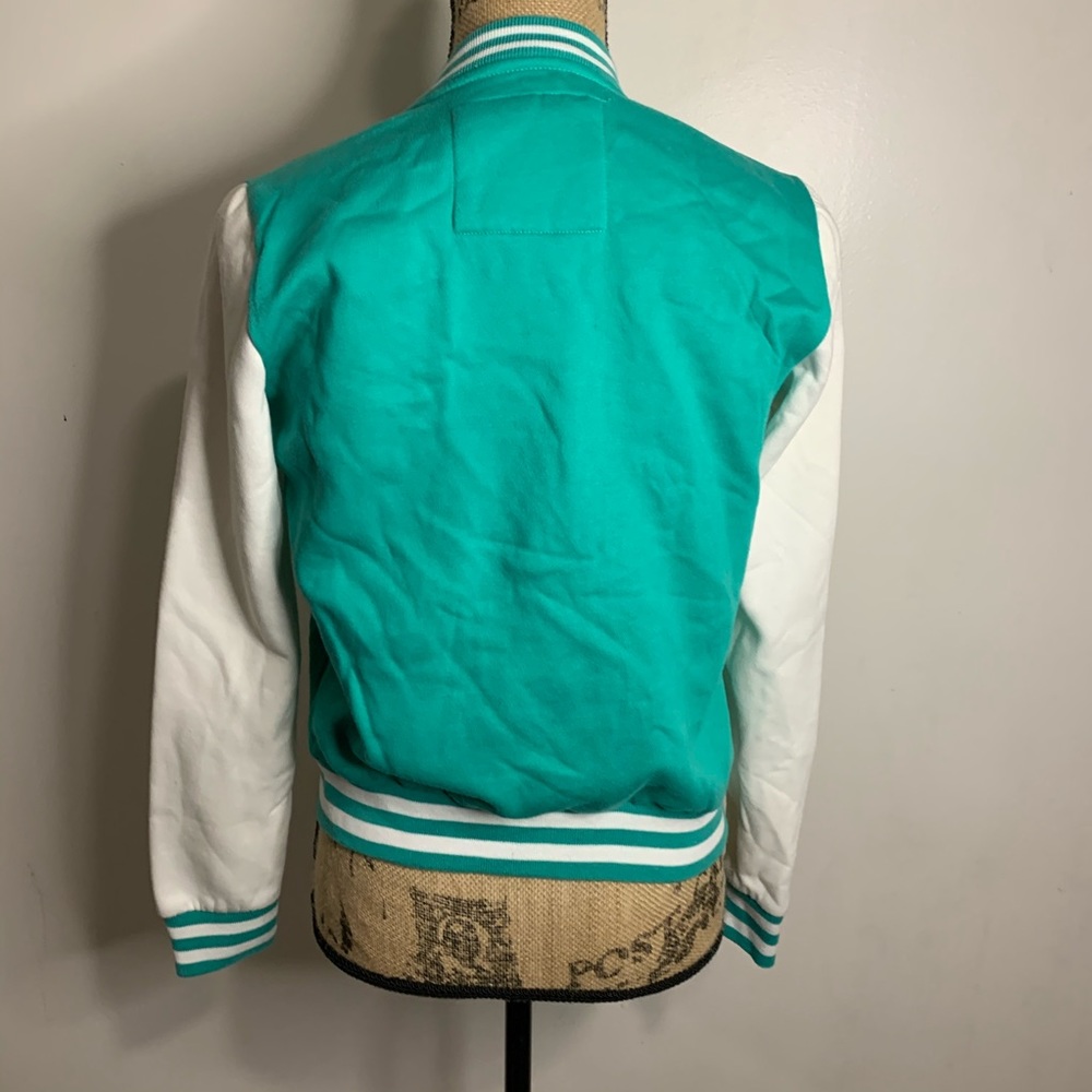Iris Basic Teal White Baseball Button Up Jacket - image 3